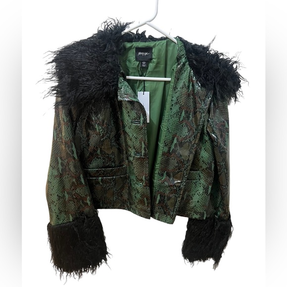 Nasty Gal Jackets & Blazers - NASTY GAL- Snake Print Faux Leather Jacket With Fur Trim size: 6